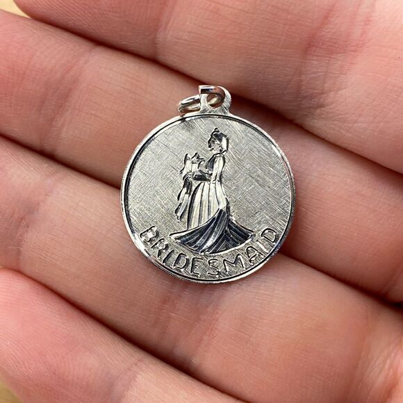 Vintage 925 Sterling Silver "Bridesmaid" Wedding Pendant Bracelet Charm - Picture 1 of 3